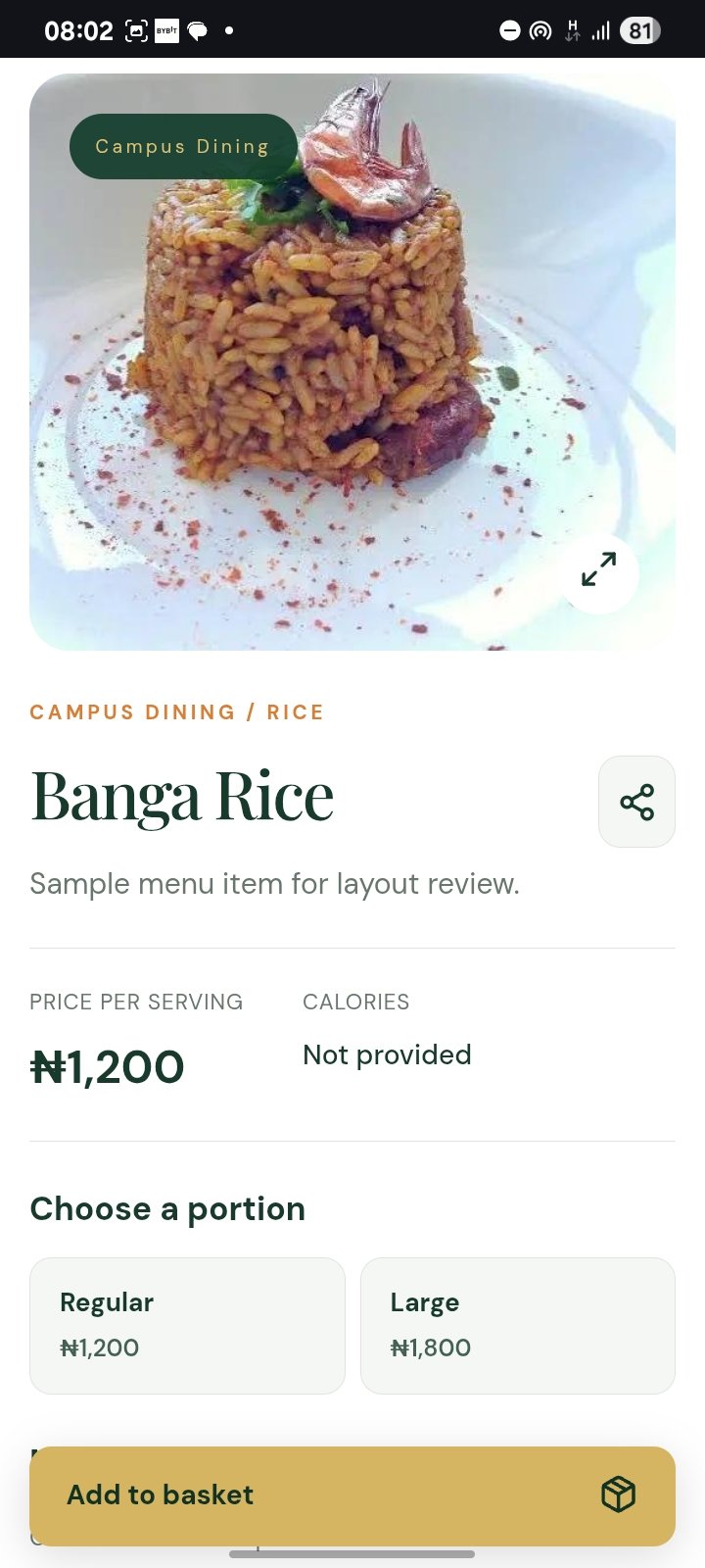 Banga Rice food details with portion selection